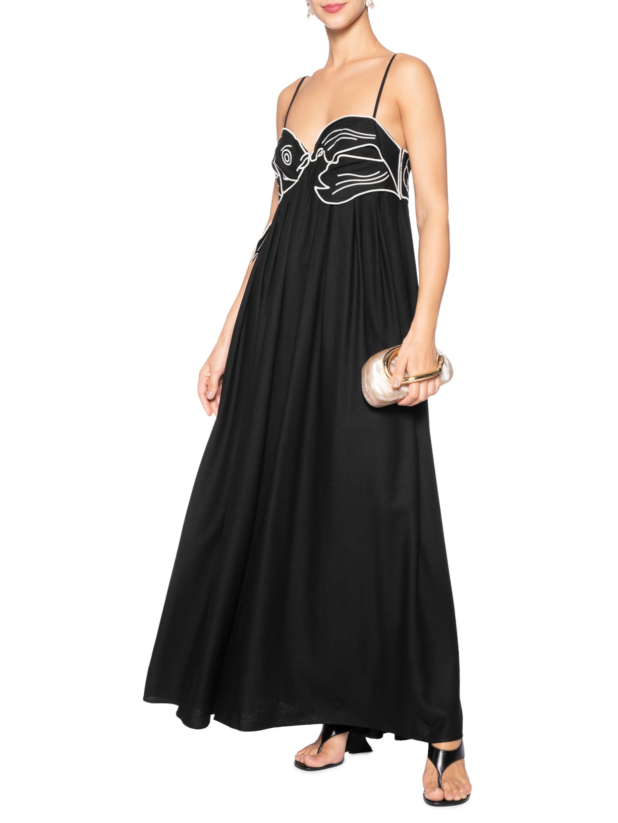 Vestido Bordado Peixe Preto Farm