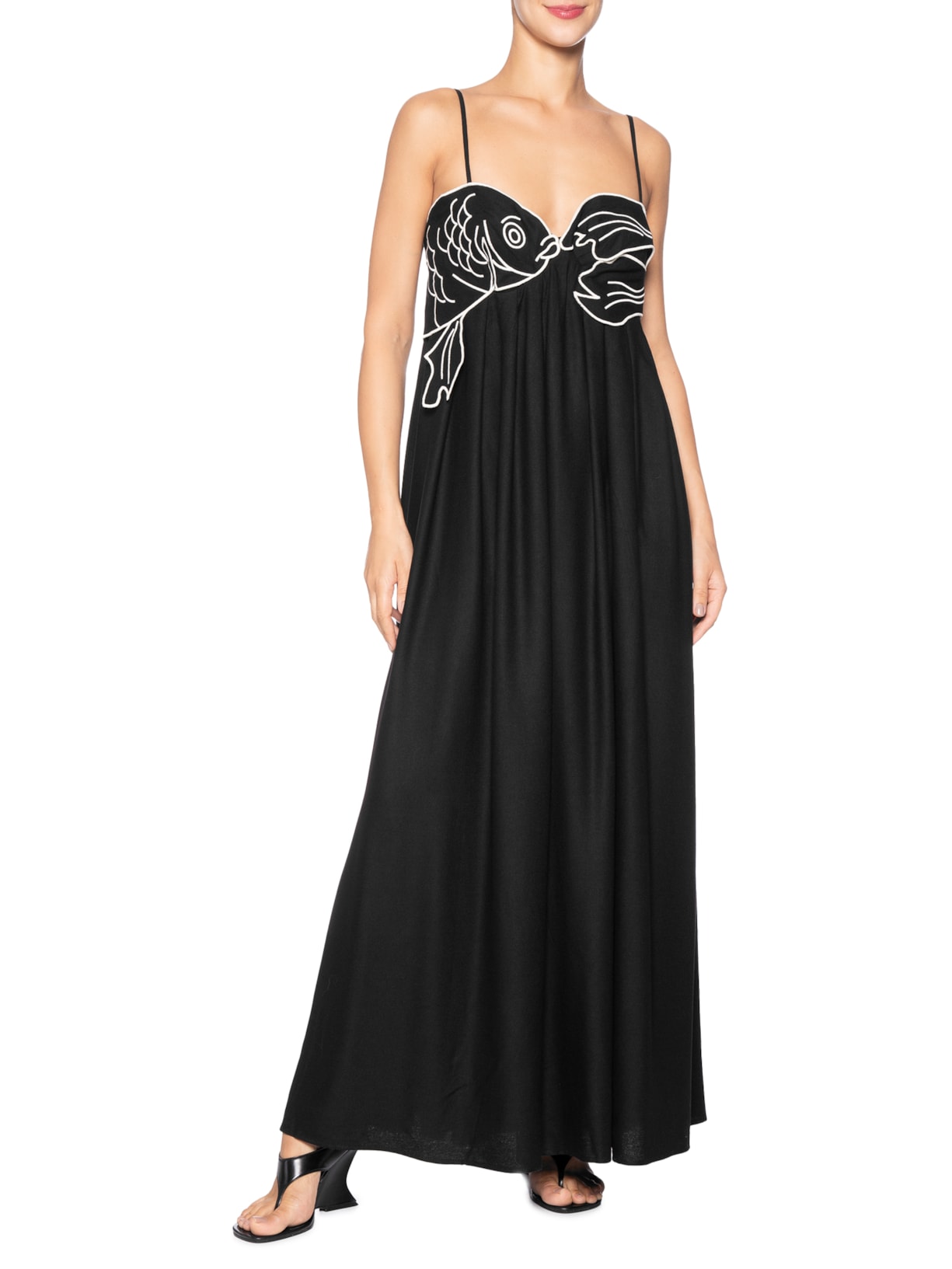 Vestido Bordado Peixe Preto Farm