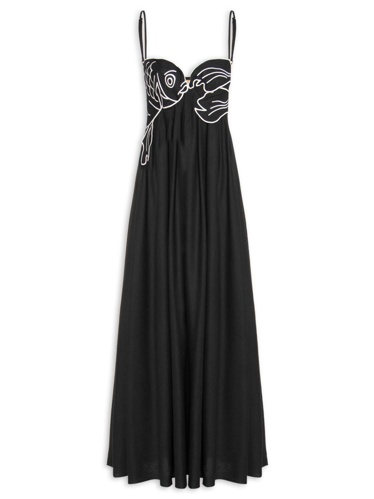 Vestido Bordado Peixe - Preto