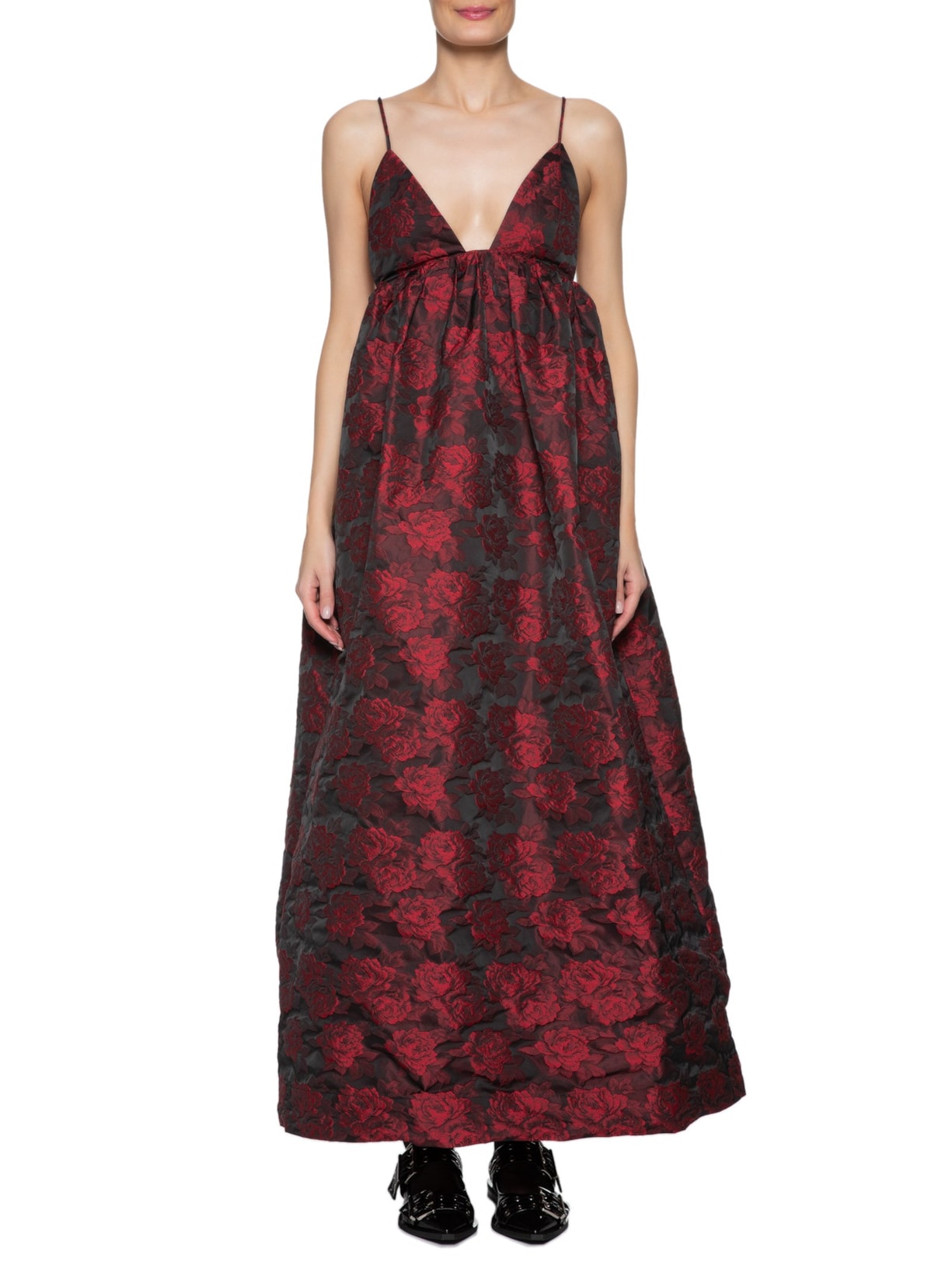Vestido Botanical Jacquard Long Strap Vermelho Ganni