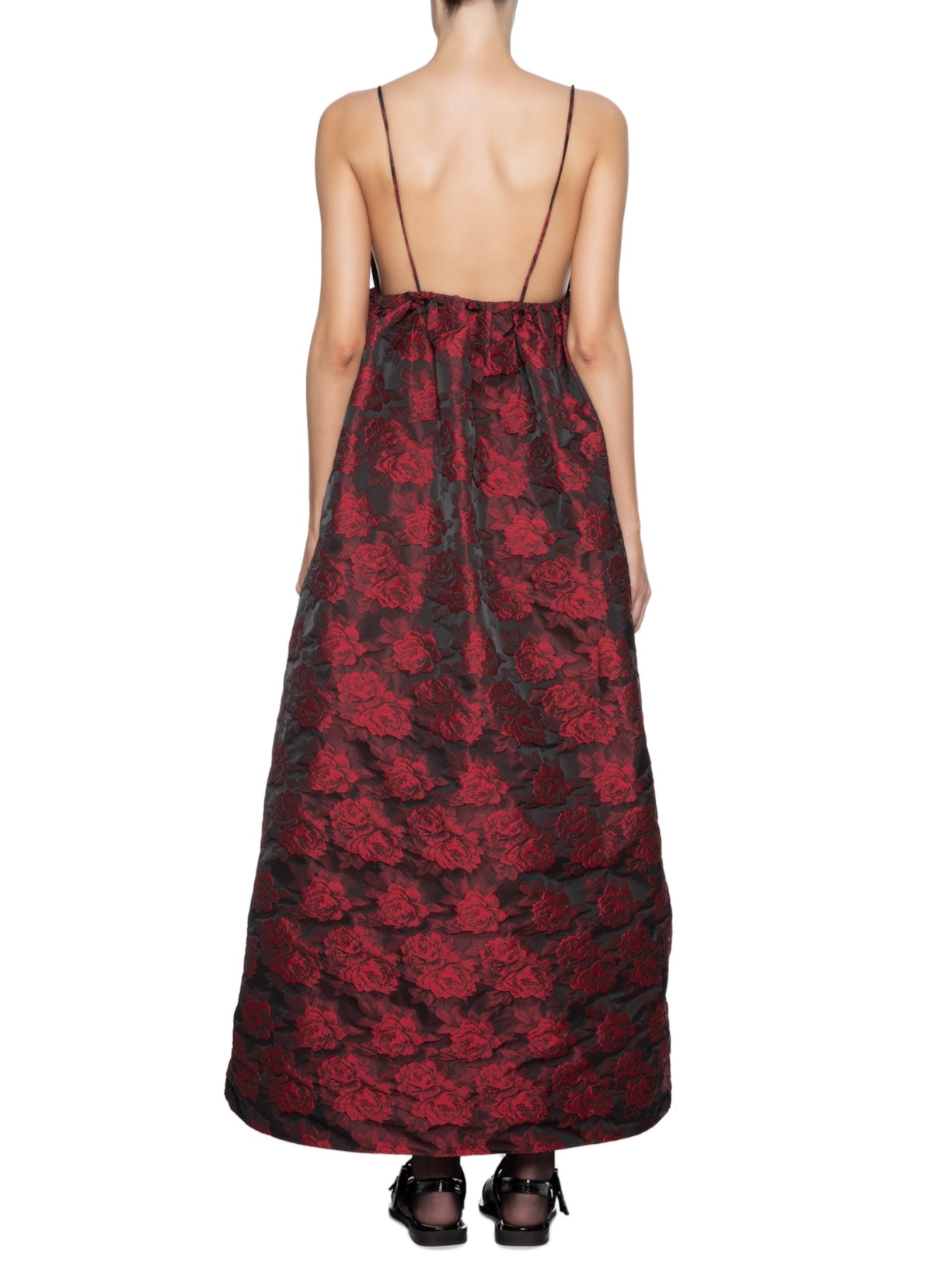 Vestido Botanical Jacquard Long Strap Vermelho Ganni