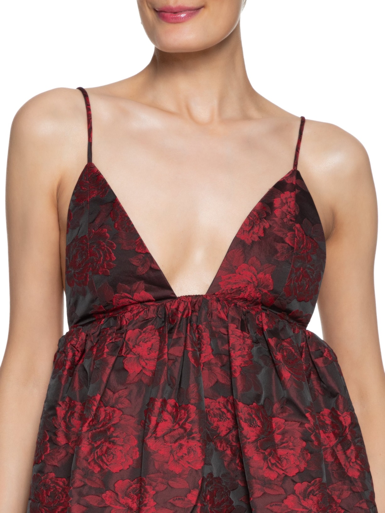 Vestido Botanical Jacquard Long Strap Vermelho Ganni