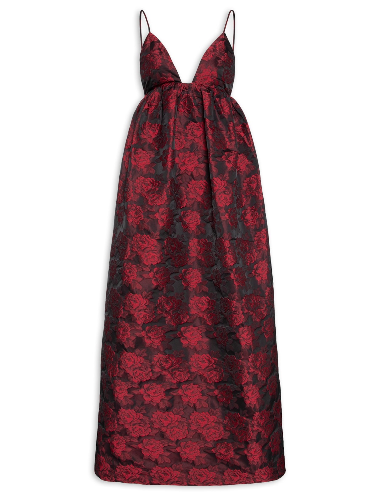 Vestido Botanical Jacquard Long Strap Vermelho Ganni
