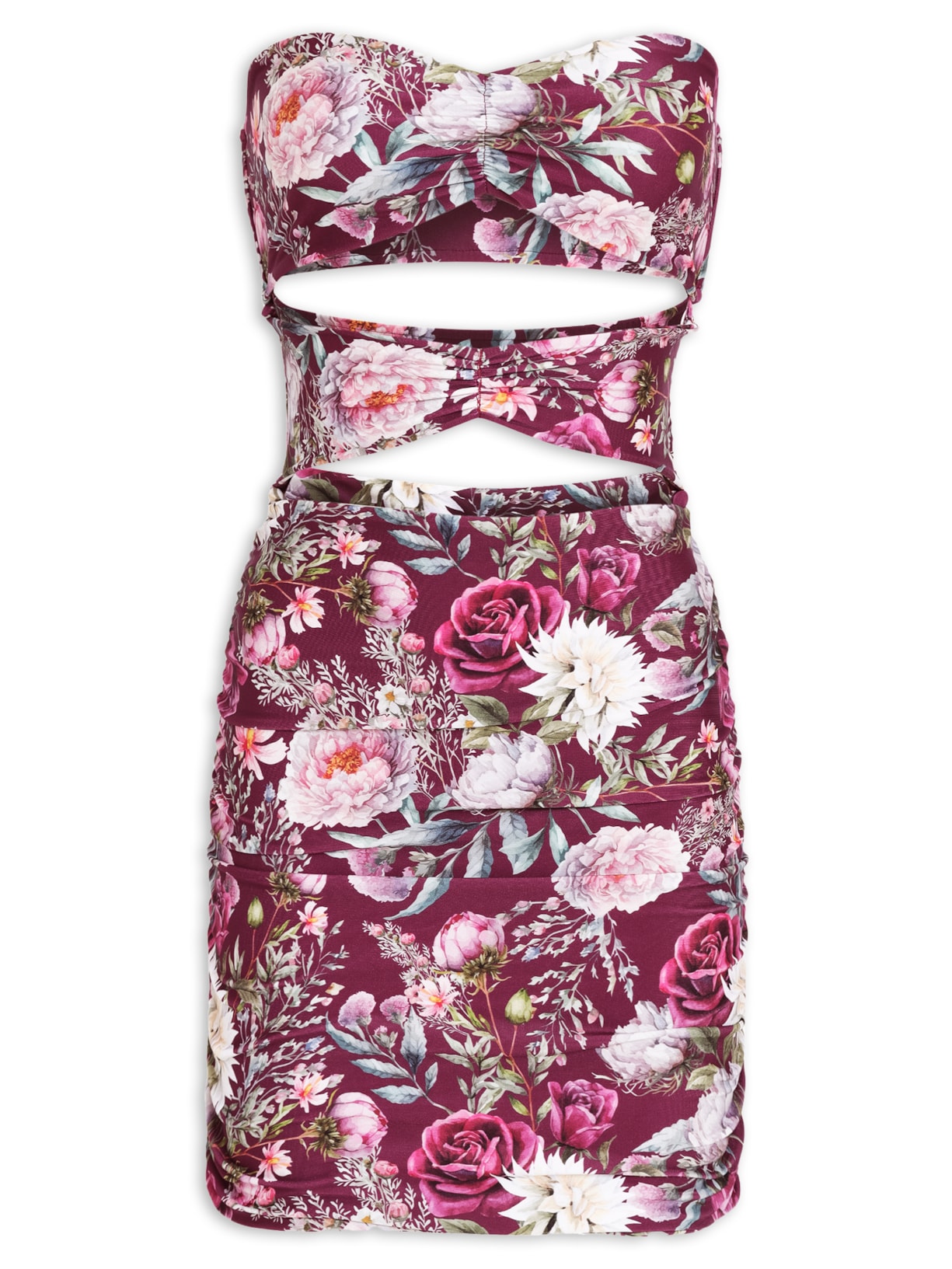 Vestido Brit Floral Wine - Vinho