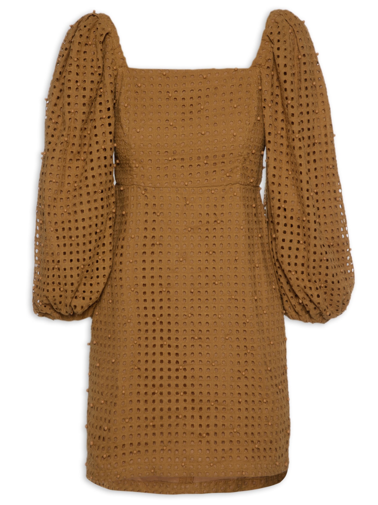 Vestido Bufante Bordado - Marrom