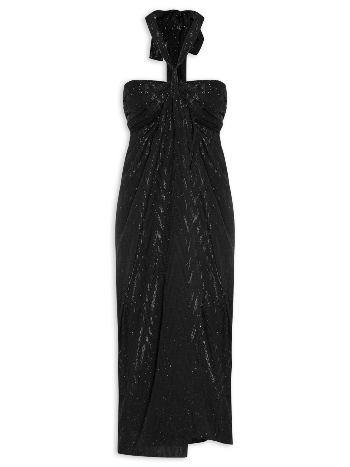 Vestido Busto Franzido Com Faixa - Preto