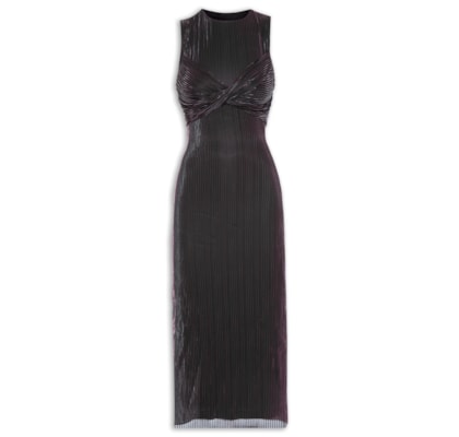 Vestido Busto Torcido Metalic Stripe - Preto