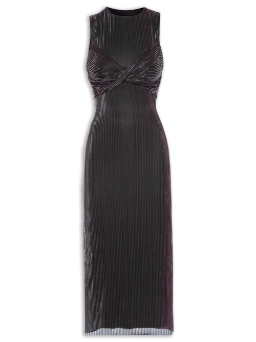 Vestido Busto Torcido Metalic Stripe - Preto