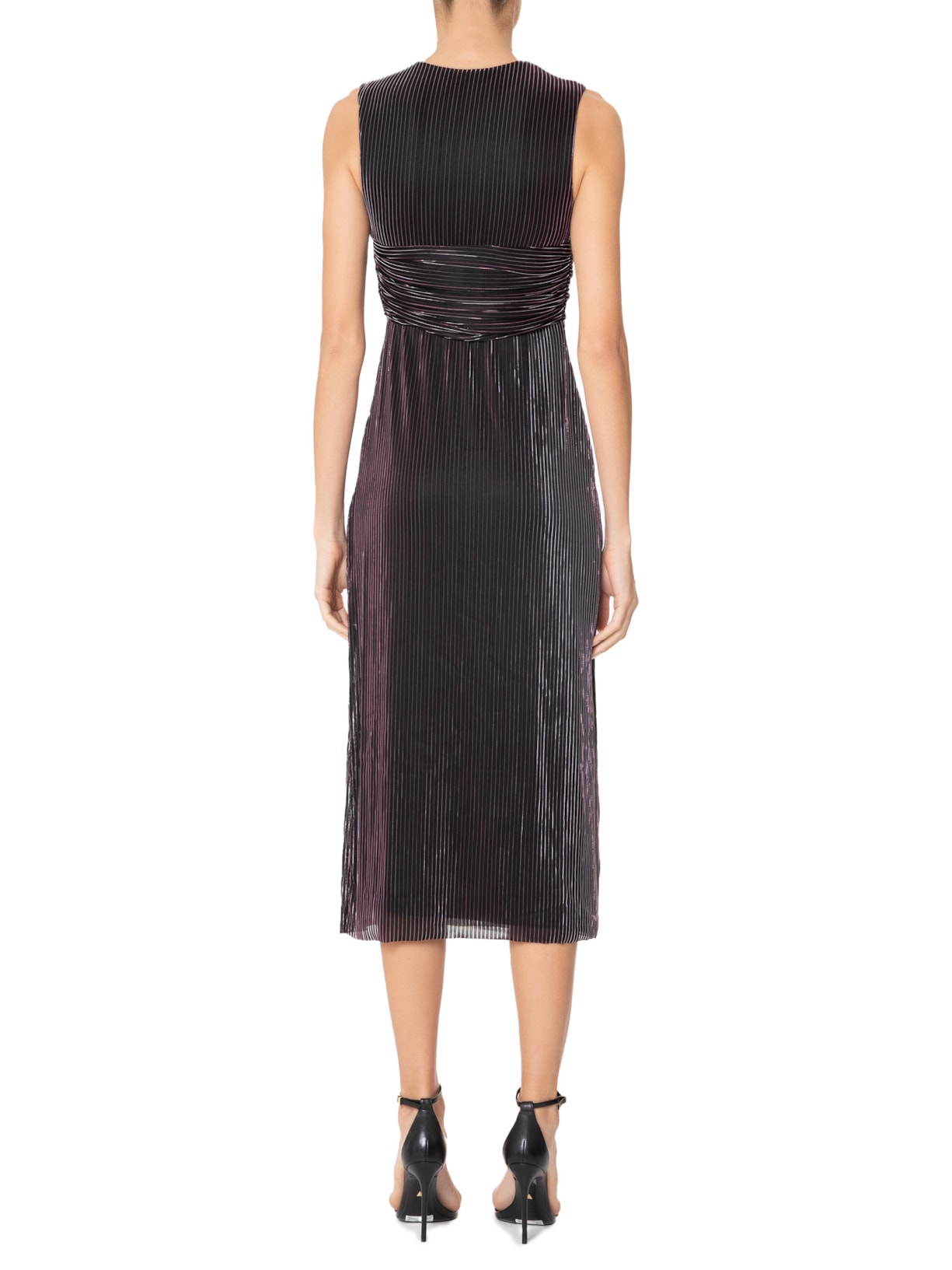 Vestido Busto Torcido Metalic Stripe Preto Animale