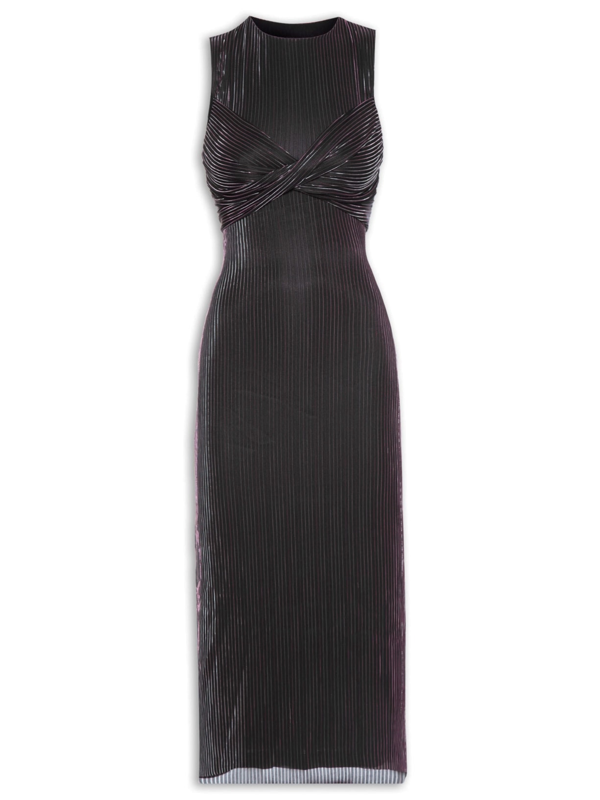 Vestido Busto Torcido Metalic Stripe - Preto