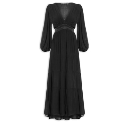 Vestido Camadas Cinto Argolas - Preto
