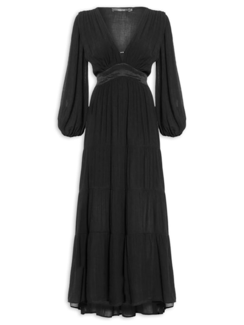 Vestido Camadas Cinto Argolas - Preto