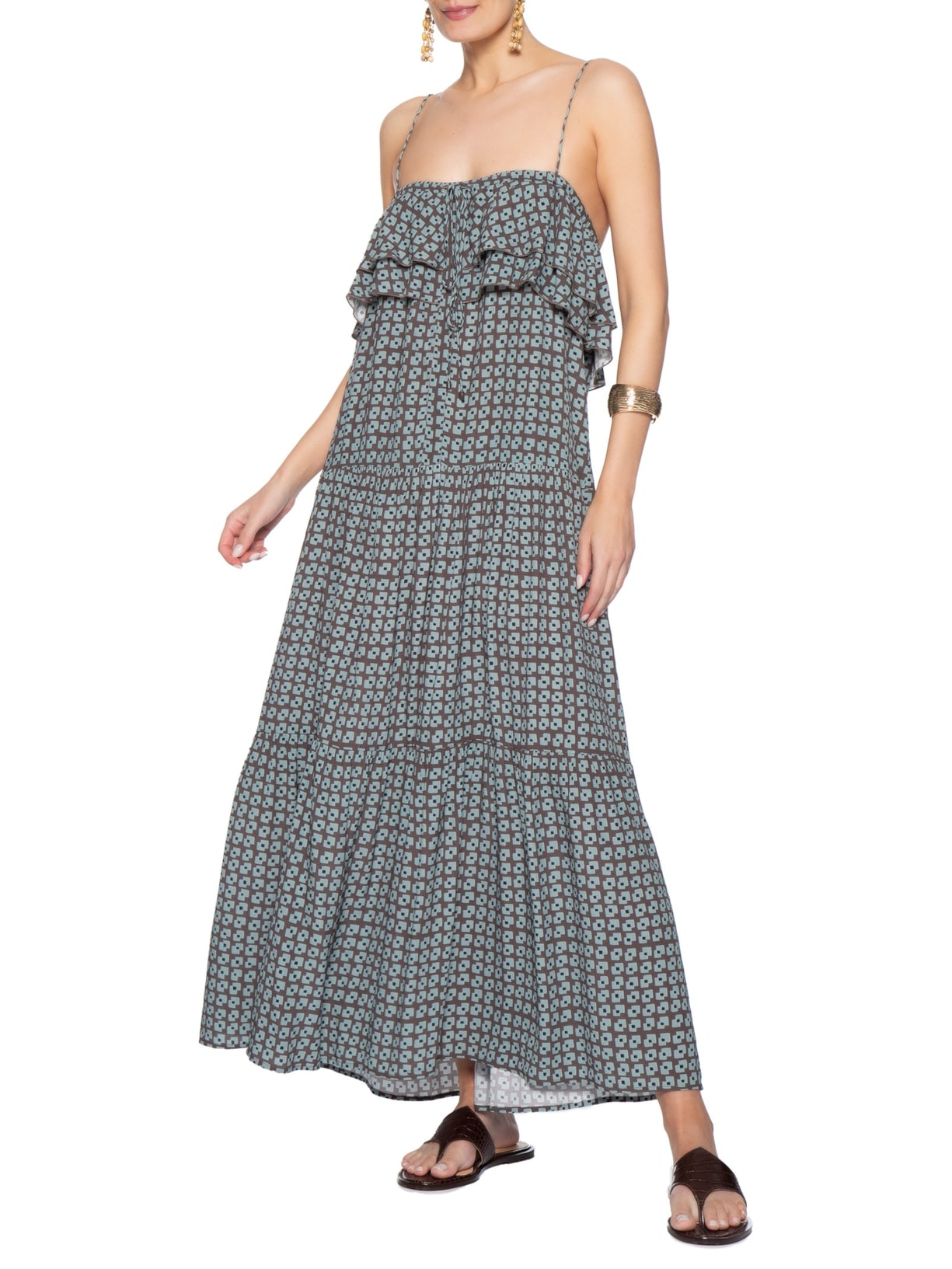 Vestido Camadas Geo Flow Nautico Marrom Animale