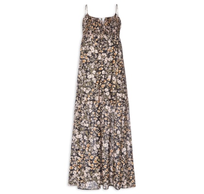 Vestido Camadas Liberty Onça - Preto