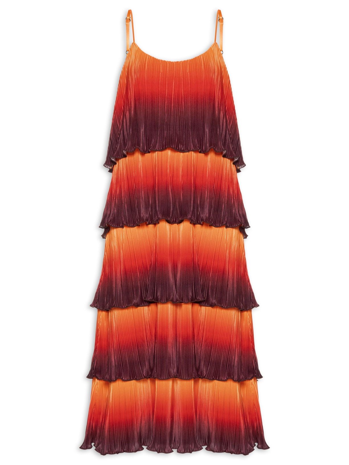 Vestido Camadas Plissado Laranja Farm + Marina Bitu