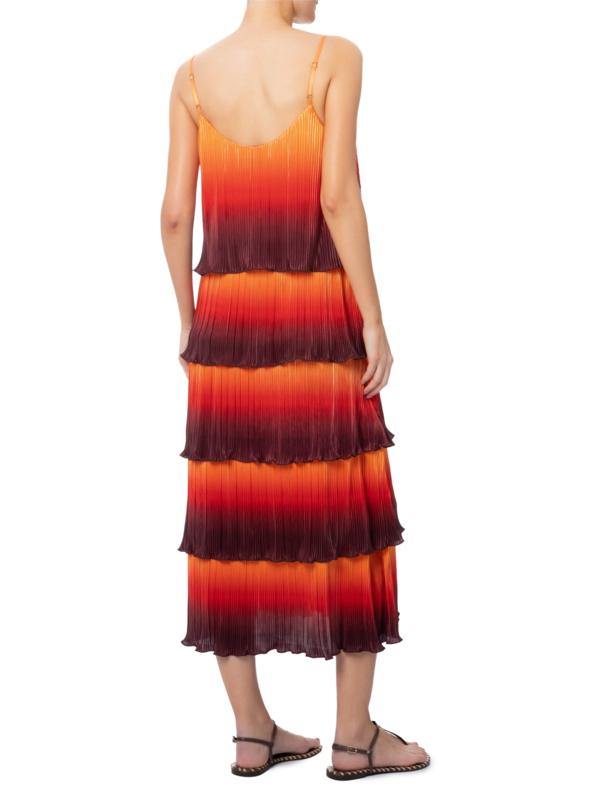Vestido Camadas Plissado Laranja Farm + Marina Bitu