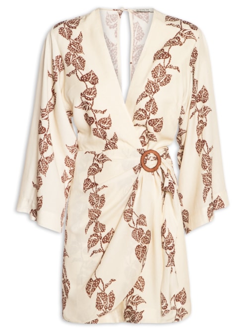 Vestido Cambraia Estampa Inspira - Marrom