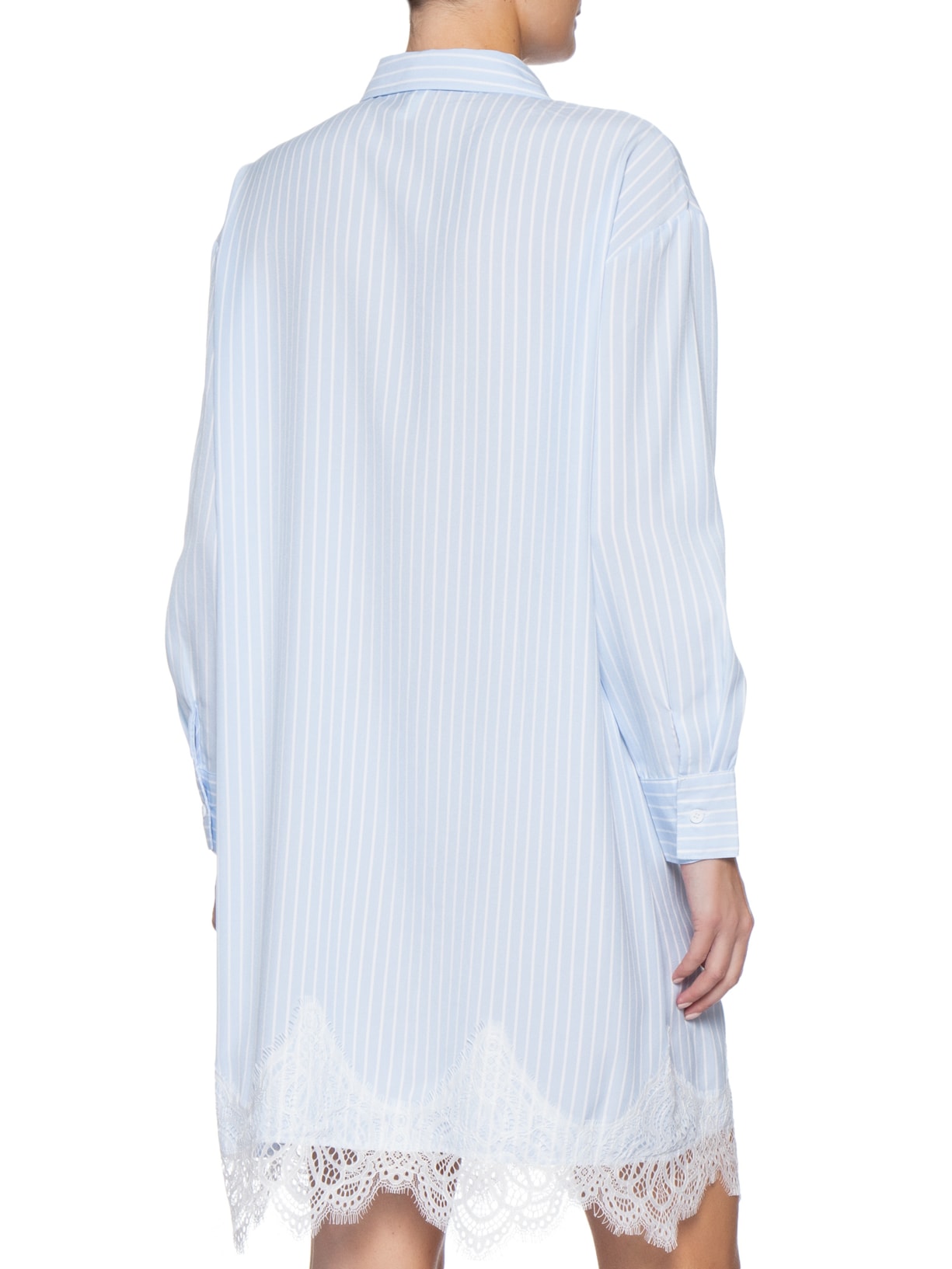 Vestido Camisa Com Renda E Faixa Removível Azul Market 33