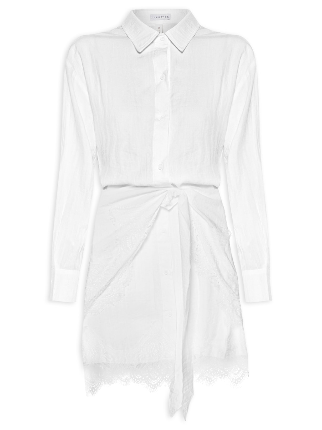 Vestido Camisa Com Renda E Faixa Removível Branco Market 33