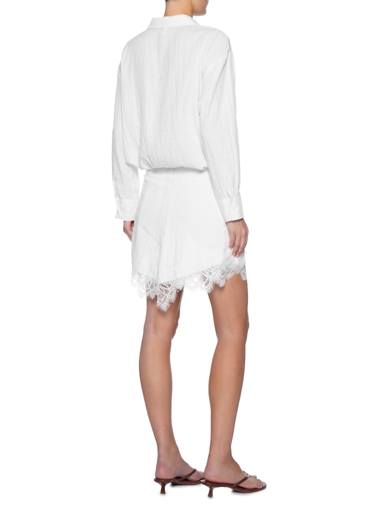 Vestido Camisa Com Renda E Faixa Removível Branco Market 33