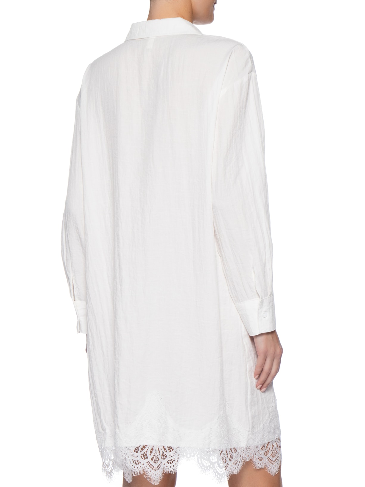 Vestido Camisa Com Renda E Faixa Removível Branco Market 33