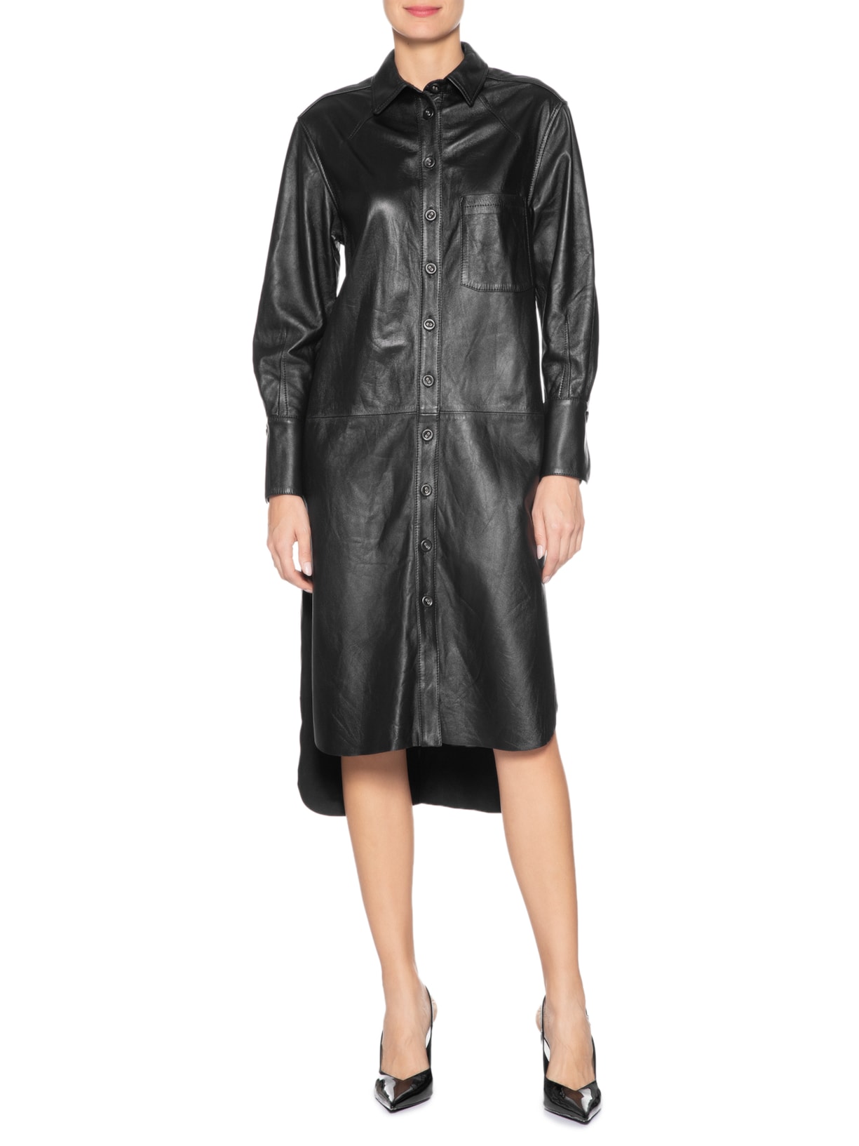 Vestido Camisa De Couro Clássico Preto Animale