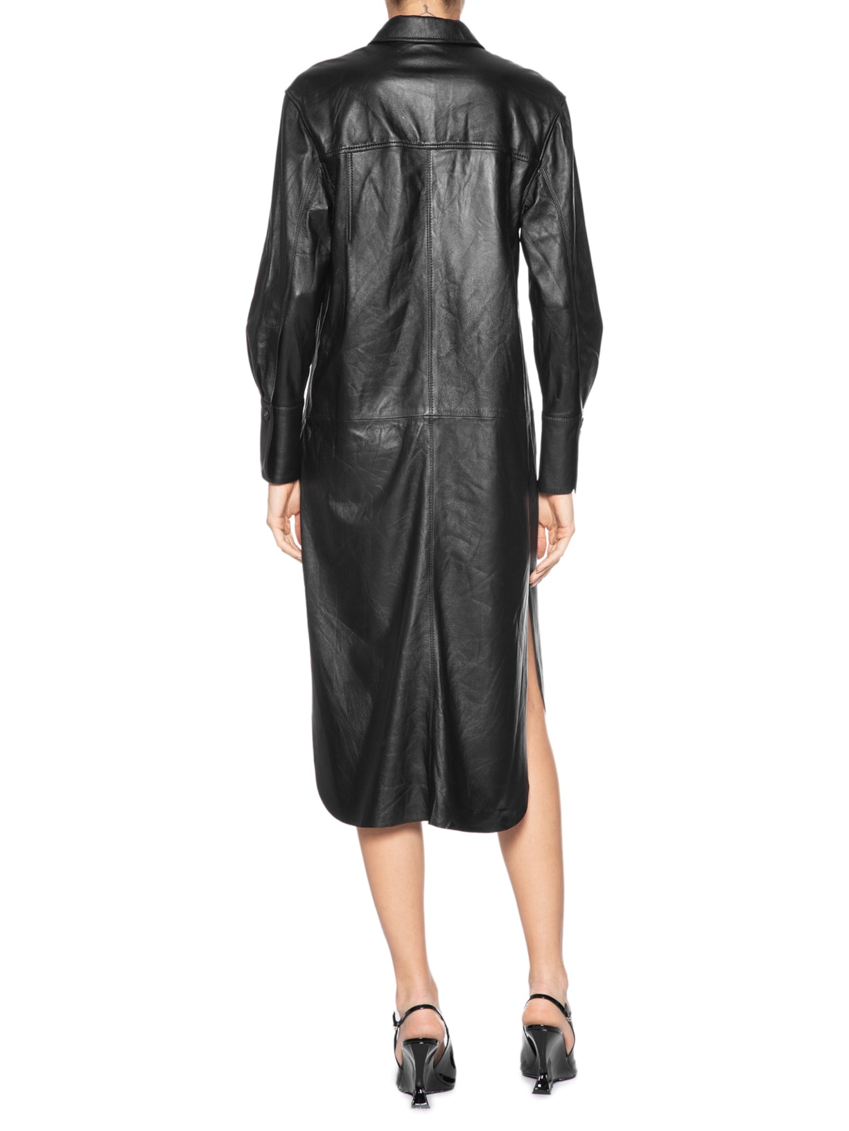 Vestido Camisa De Couro Clássico Preto Animale