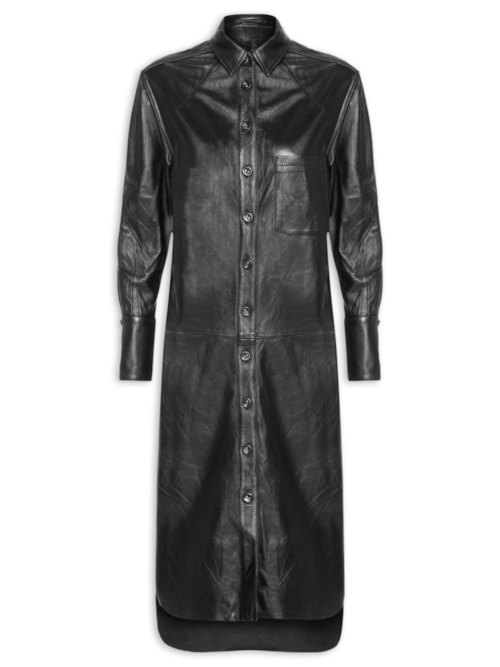 Vestido Camisa De Couro Clássico - Preto