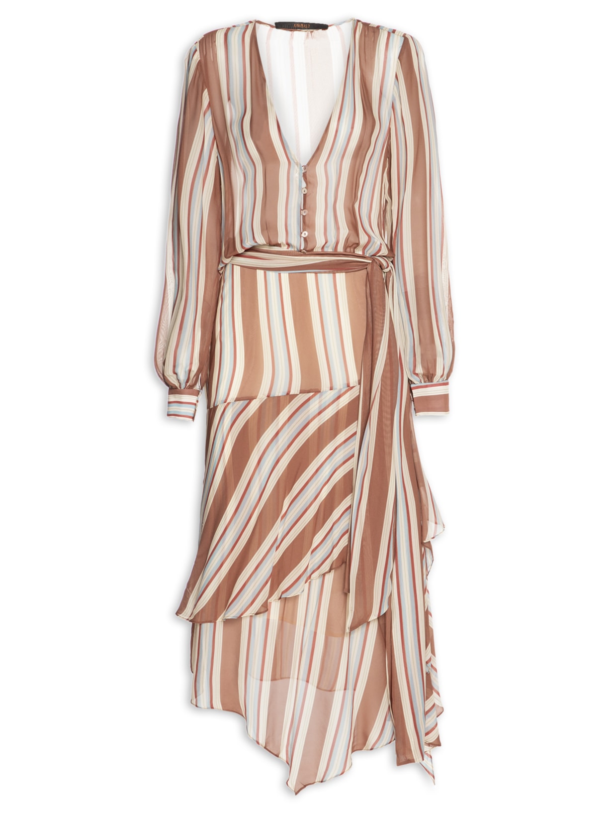 Vestido Camisaria Camadas Listra Bruma– Marrom
