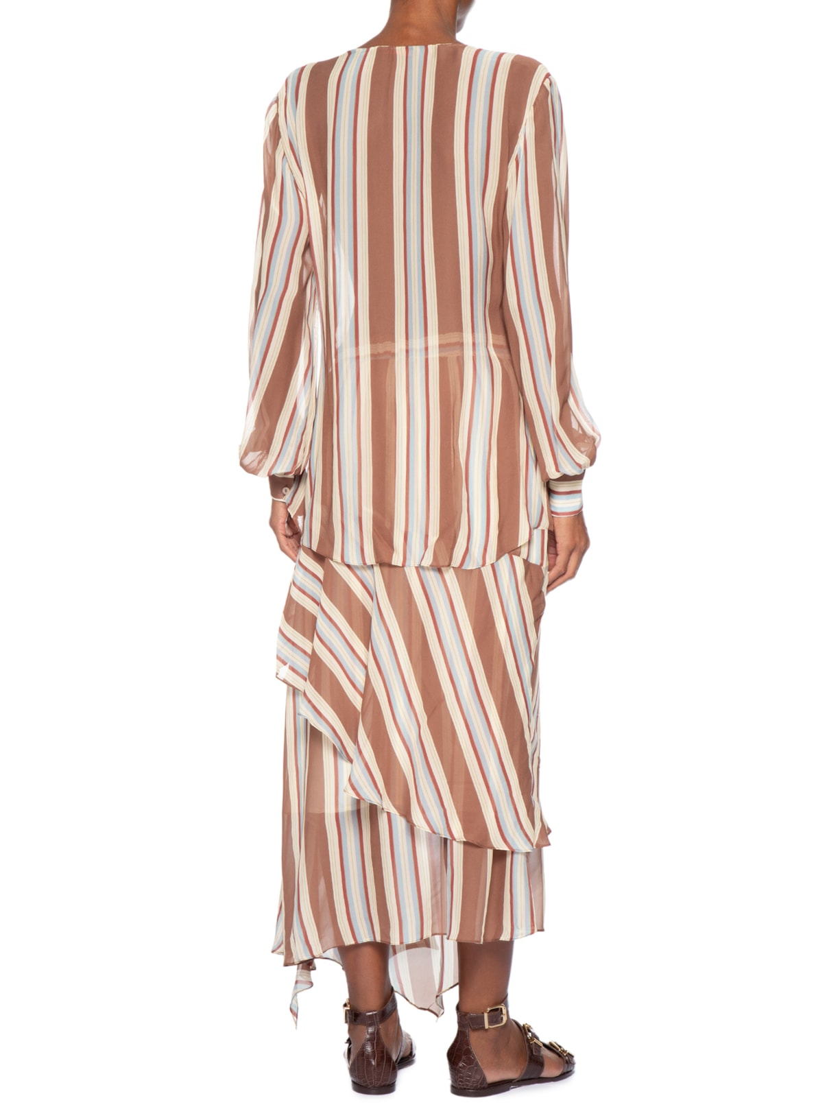 Vestido Camisaria Camadas Listra Bruma– Marrom Animale