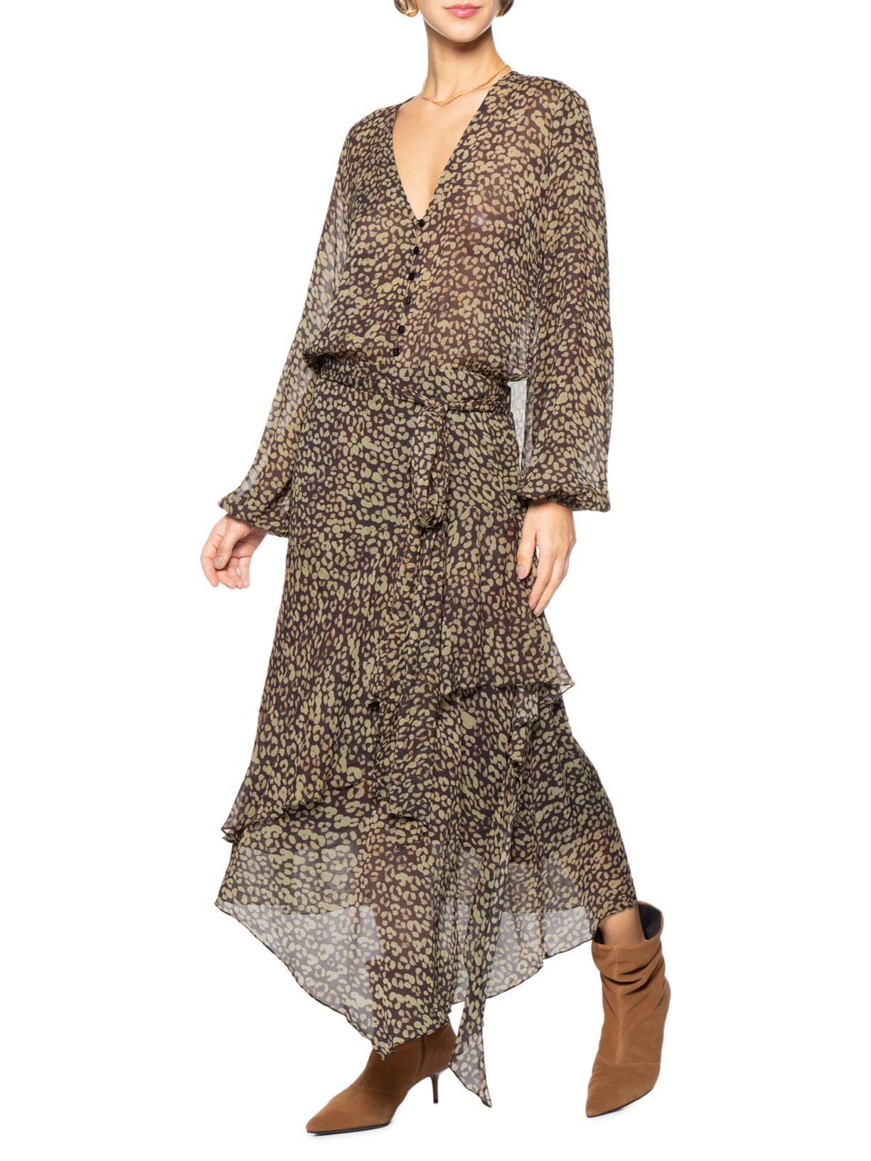 Vestido Camisaria Onça Tinta Verde Animale