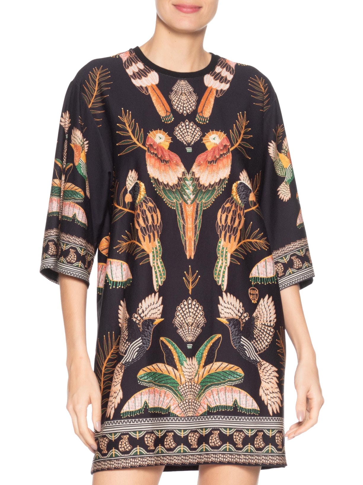 Vestido Camiseta Big Recanto Dos Pássaros Preto Farm