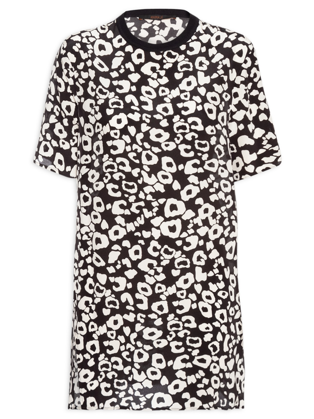 Vestido Camiseta Estampa Onça P&B - Preto