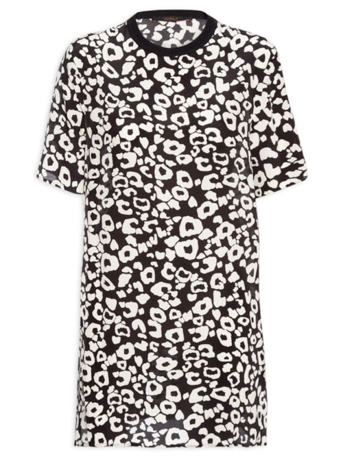 Vestido Camiseta Estampa Onça P&B - Preto