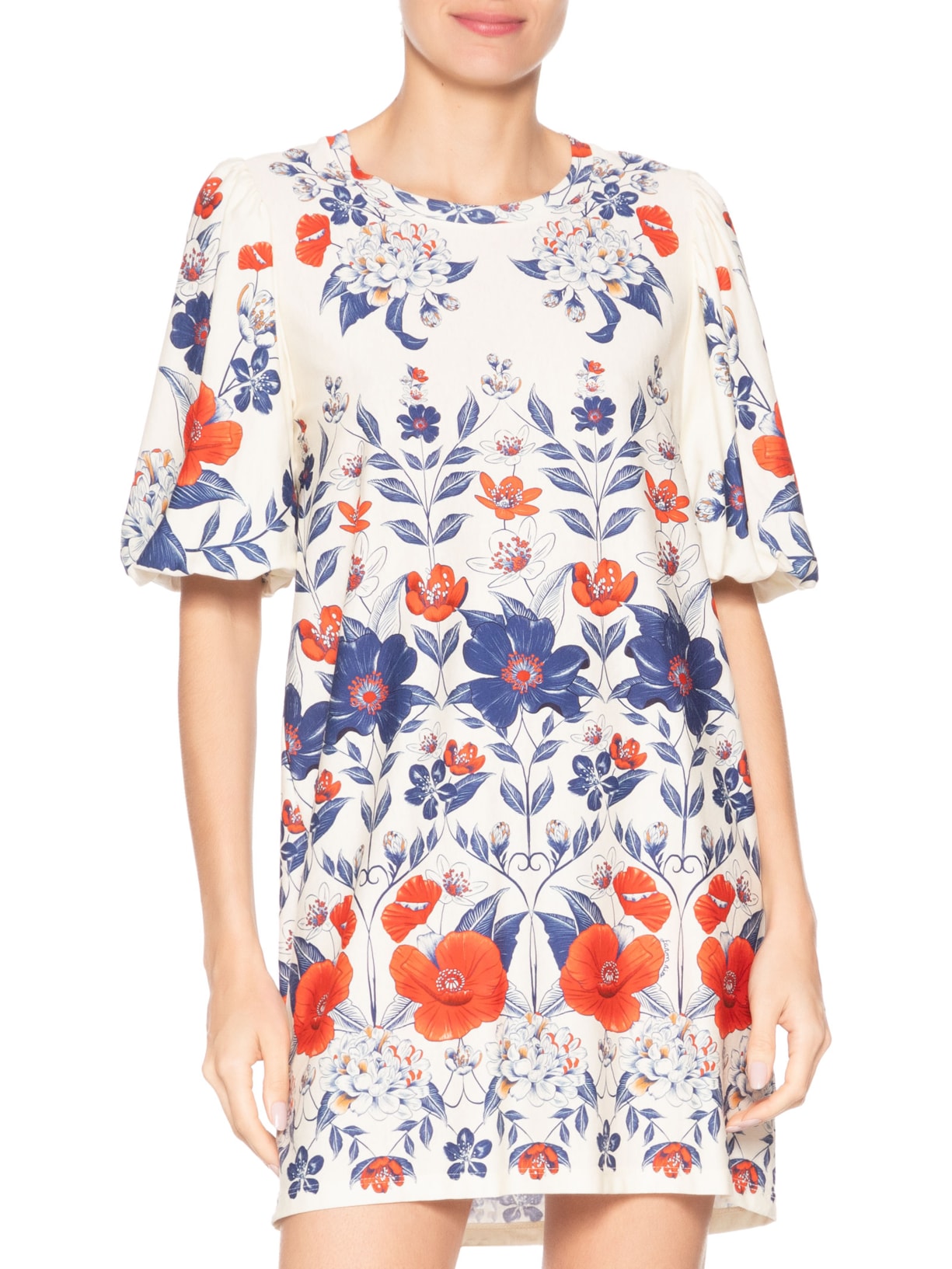 Vestido Camiseta Fofa Floral Lina Branco Farm