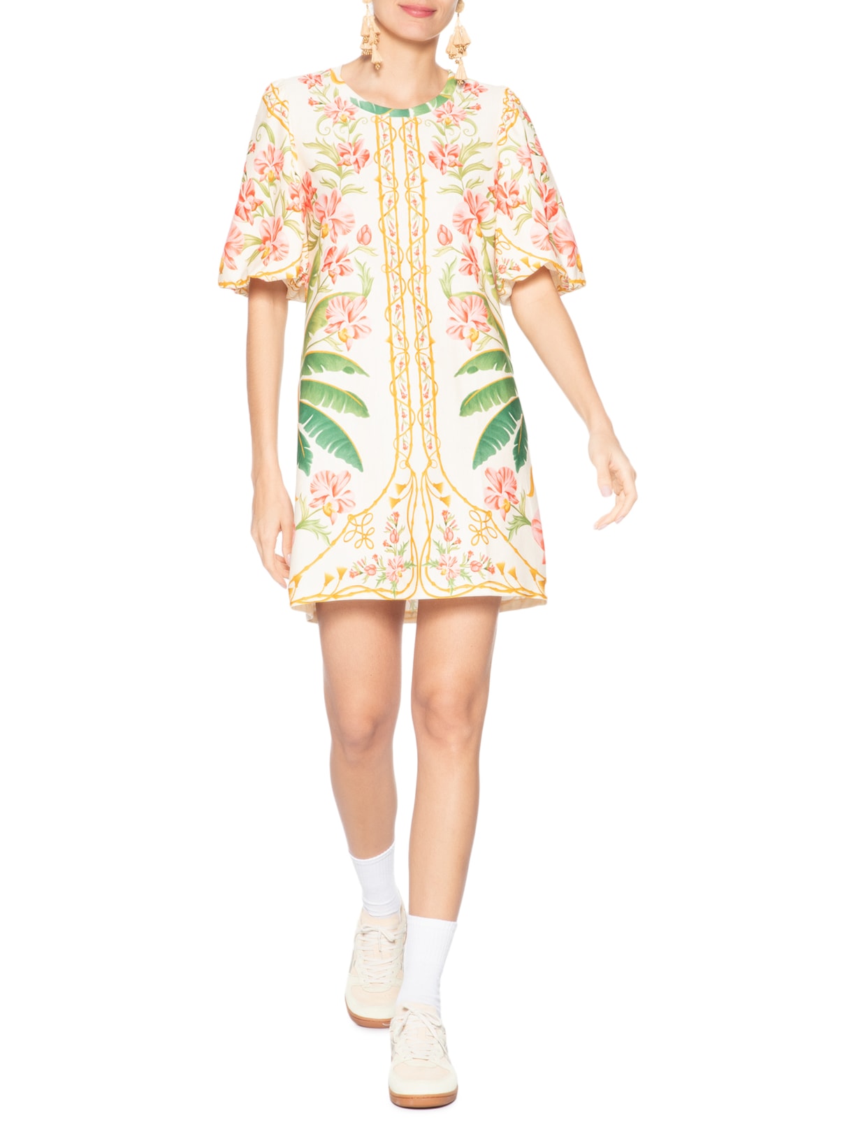 Vestido Camiseta Fofa Floral Nusa Off White Farm