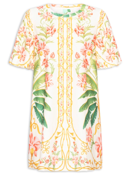 Vestido Camiseta Fofa Floral Nusa - Off White