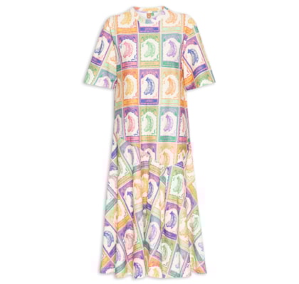 Vestido Camiseta Midi Banana Selo - Bege