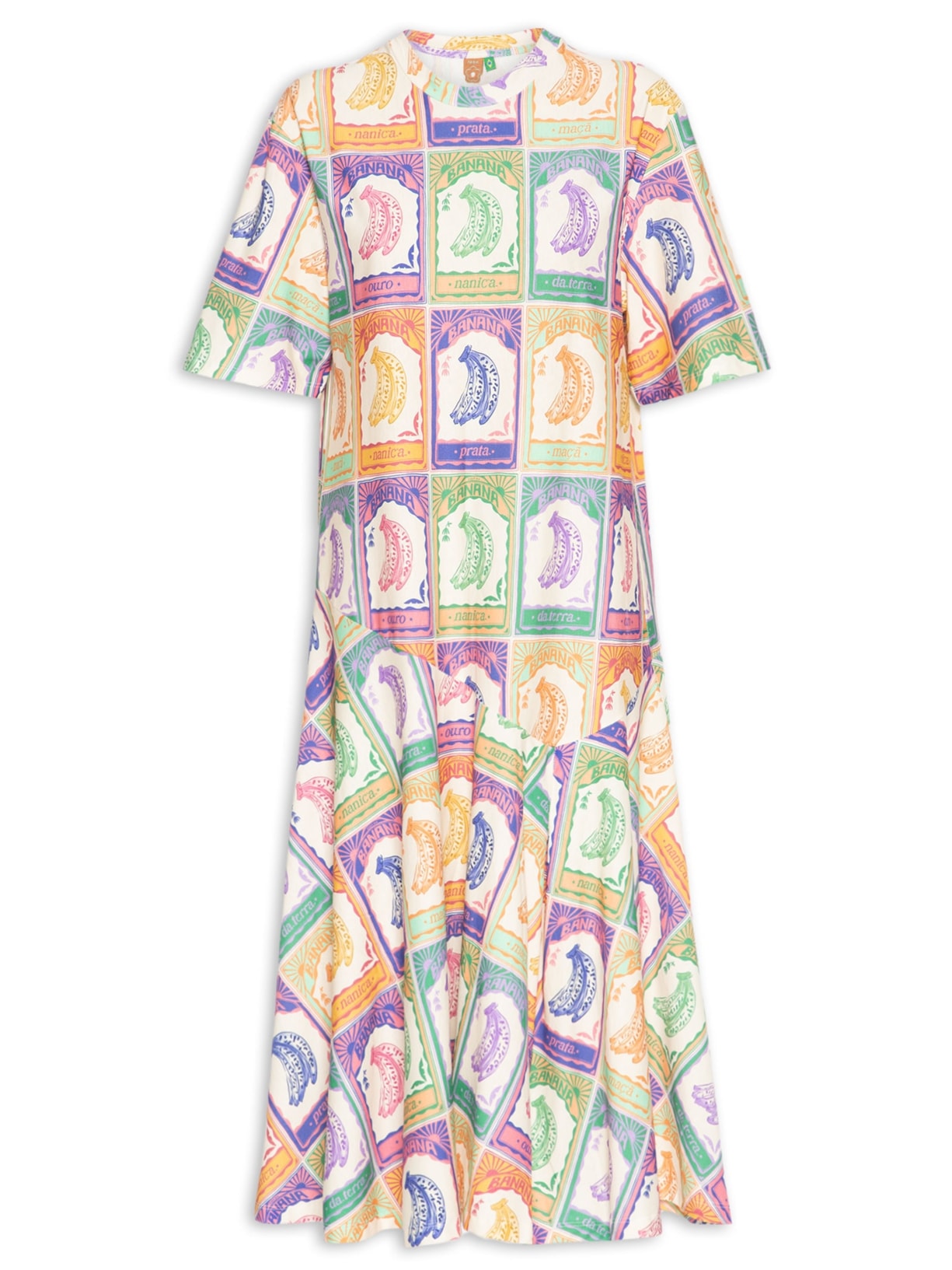 Vestido Camiseta Midi Banana Selo - Bege