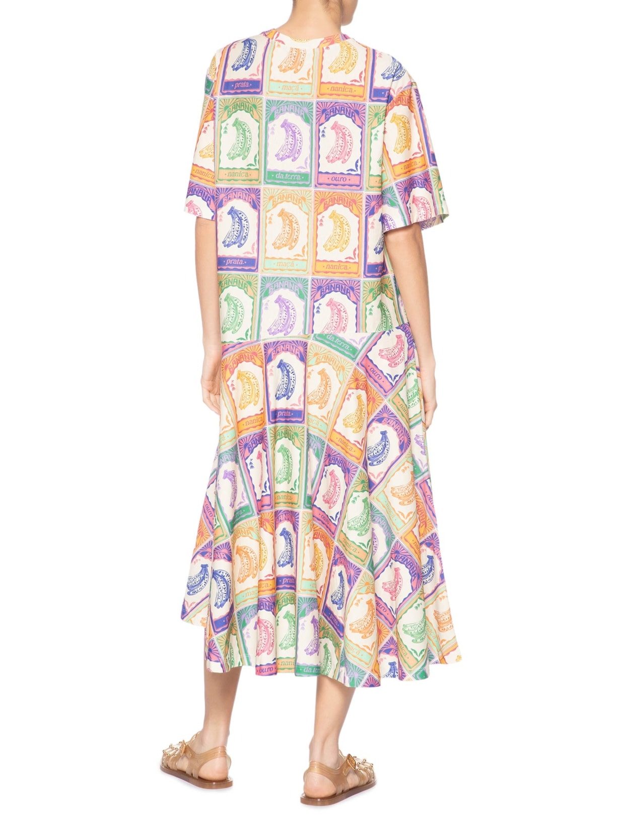 Vestido Camiseta Midi Banana Selo Bege Farm