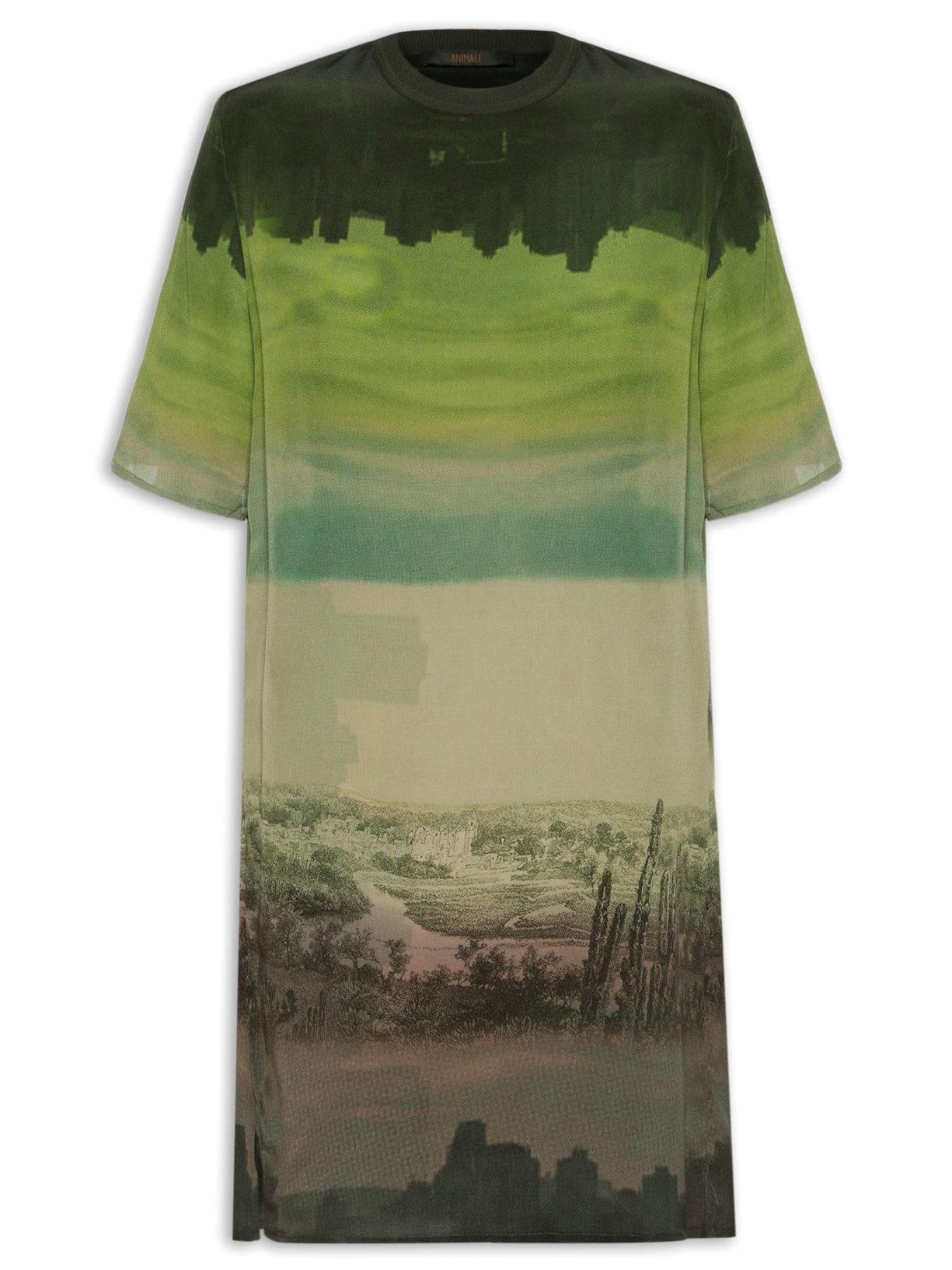 Vestido Camiseta Paisagem Cidade - Verde