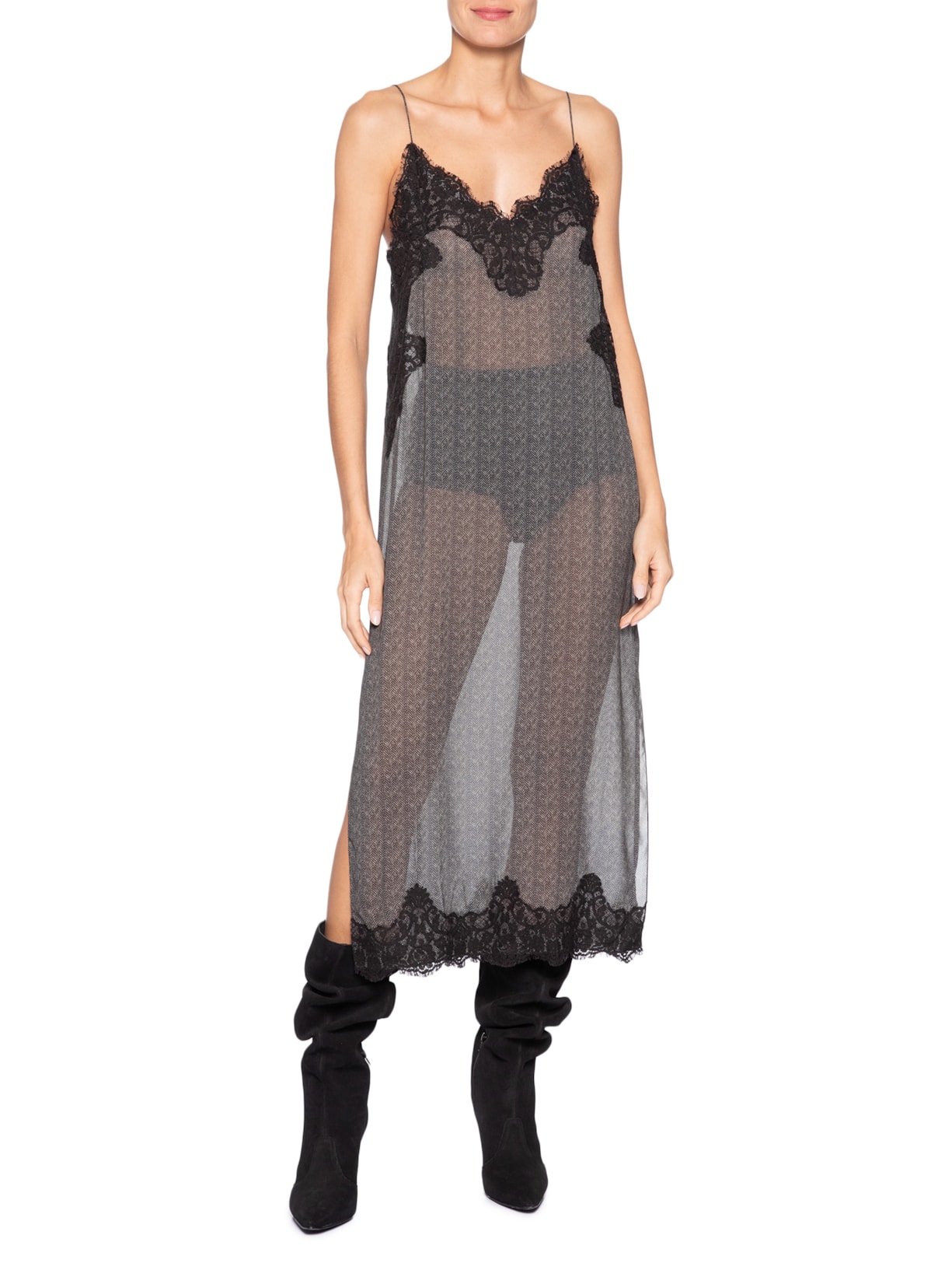 Vestido Camisola Renda Espinha De Peixe Cinza Animale