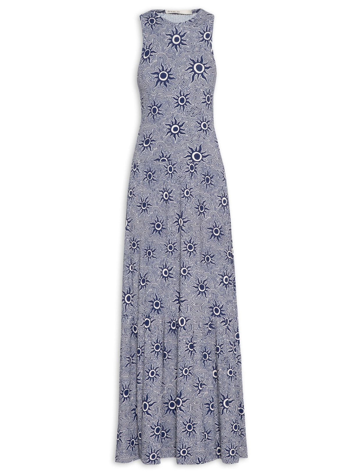 Vestido Canelado Estampa Soleil - Azul