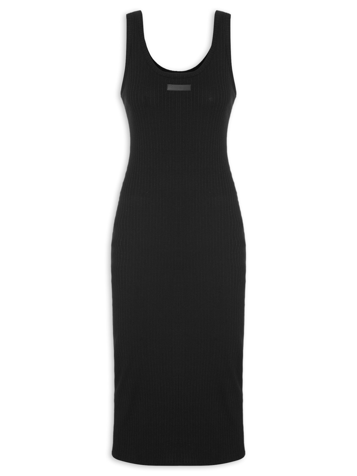 Vestido Canelado Midi - Preto