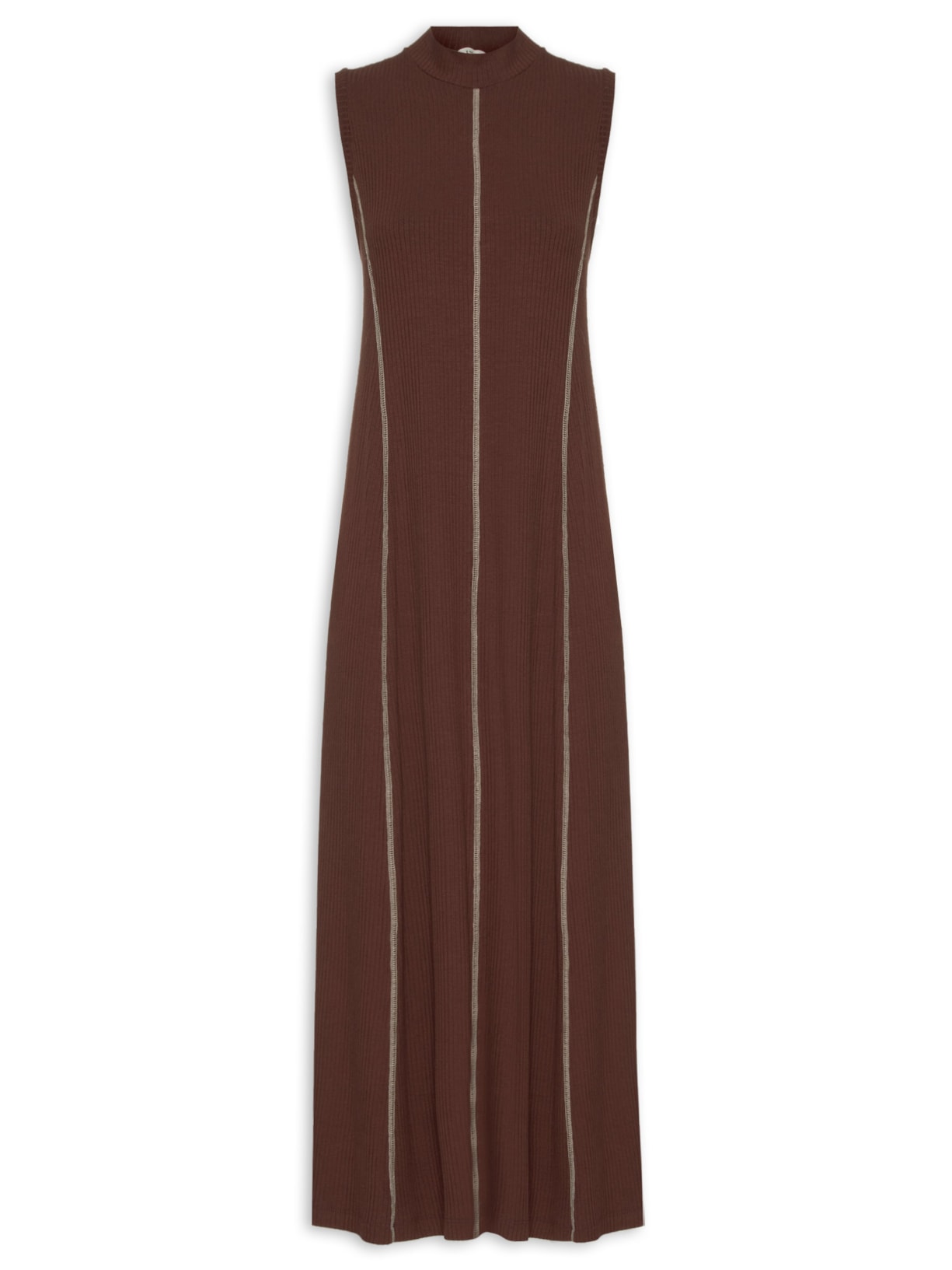 Vestido Canelado Pesponto - Marrom