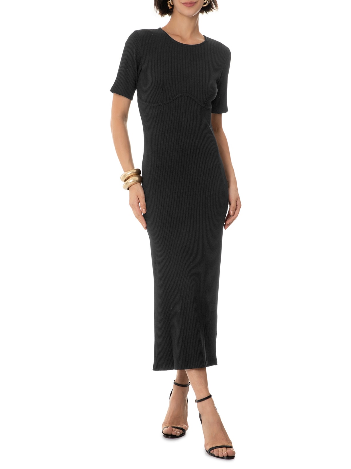 Vestido Canelado Preto Forum