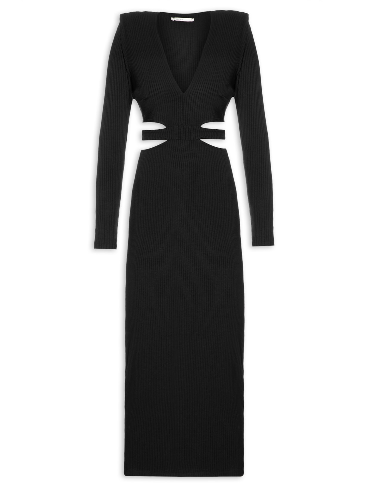 Vestido Canelado Vazado - Preto