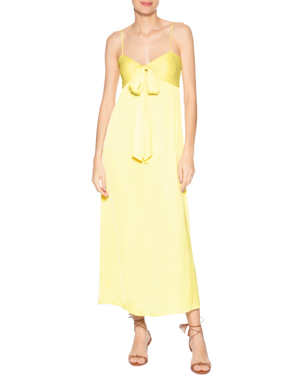 Vestido Cetim Amarração Amarelo Farm