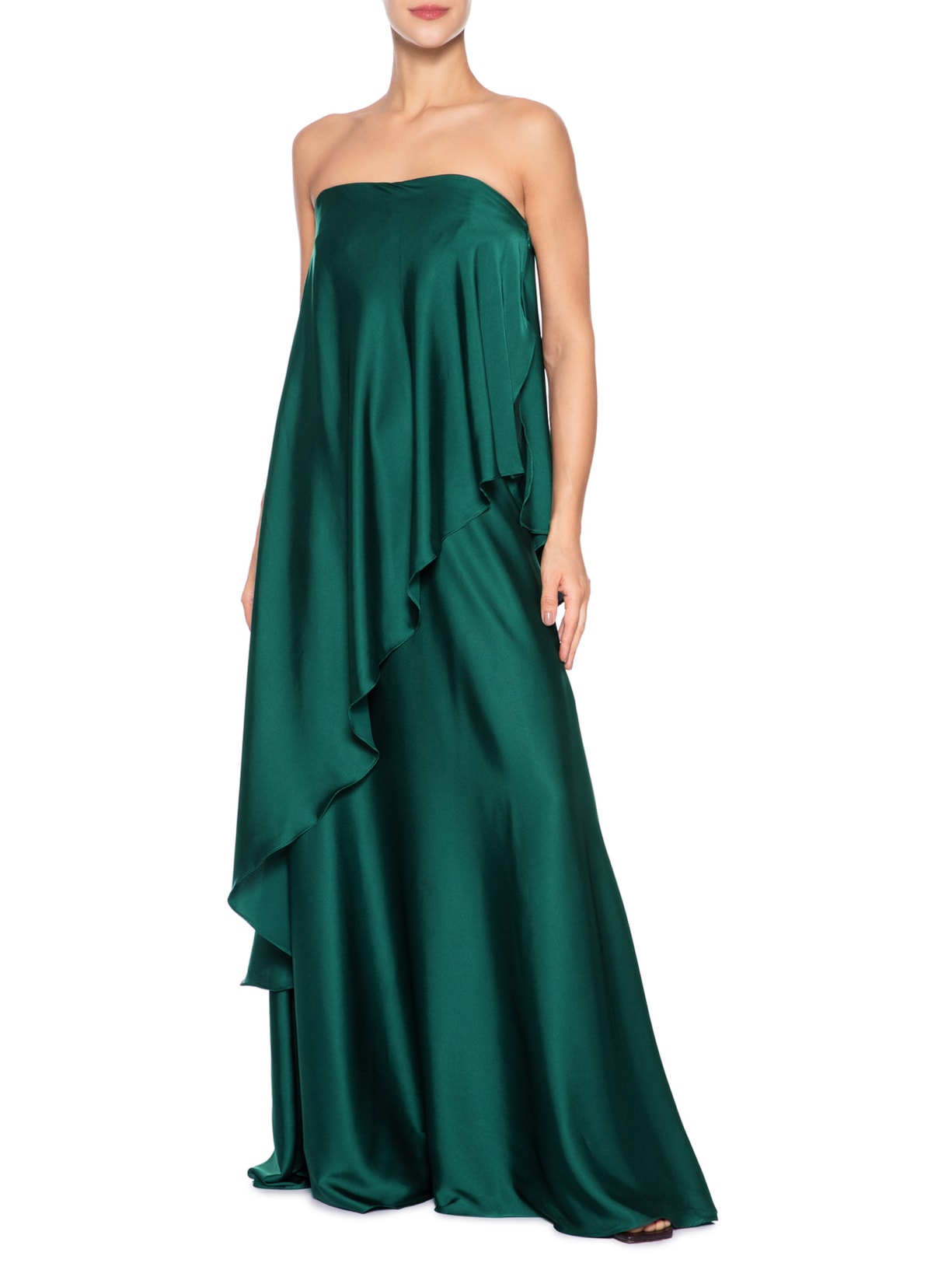Vestido Cetim Assimétrico Strapless Verde Dress To