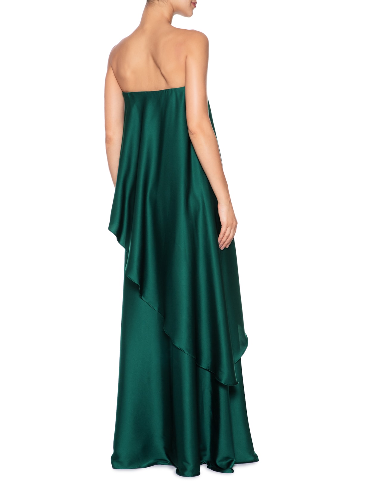 Vestido Cetim Assimétrico Strapless Verde Dress To